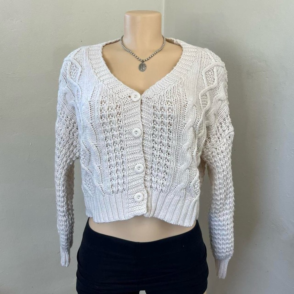 Forever 21 White Knit Button Cardigan
